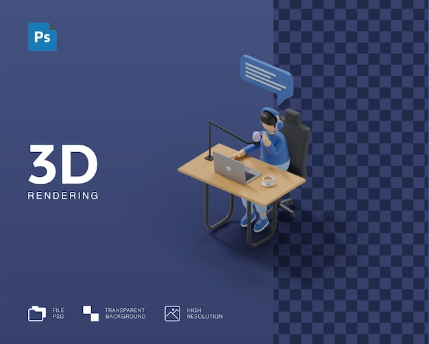 PSD 3d 팟캐스트 일러스트레이션