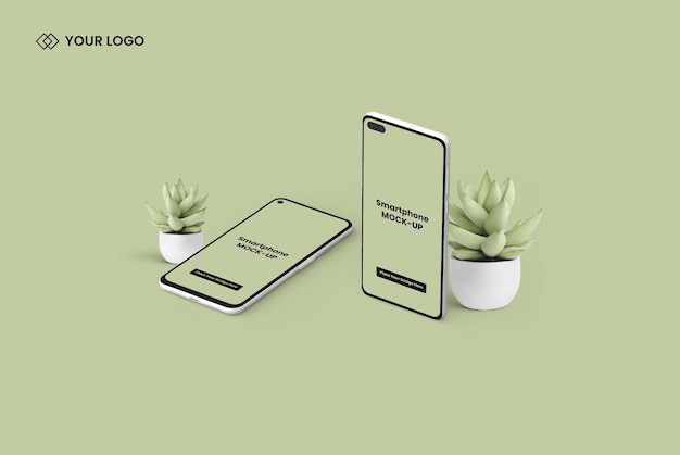 3d podium background With Two Smartphone Screen Mockup Design Premium Psd