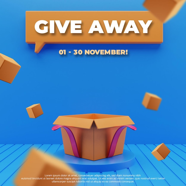 PSD 3d podium and box give away contest social media post template