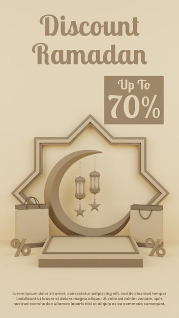 PSD sconto podio 3d ramadan con logo percentuale