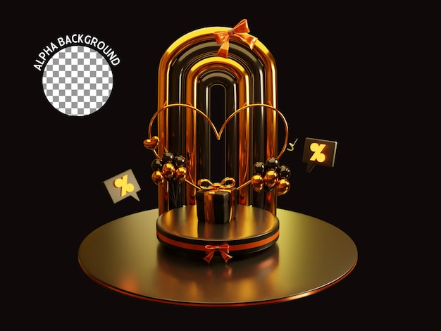 3d podium product gold gift box 3d rendering