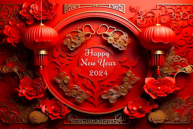 3d Podium round stage for happy Chinese new year 2024 on color background PSD design for banner