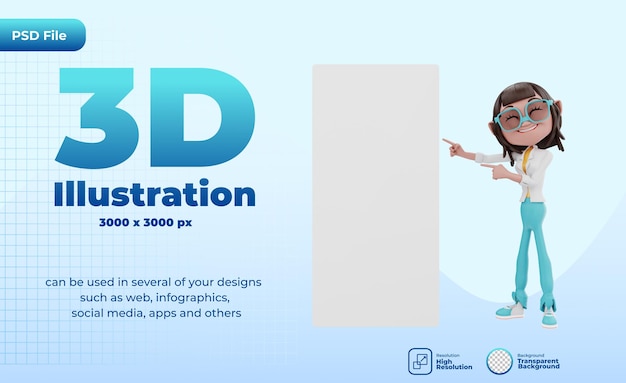 3d che punta a una lavagna vuota