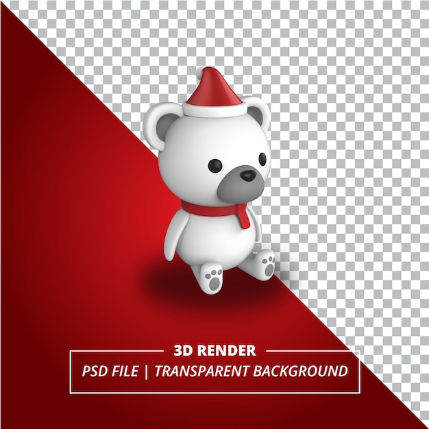 3D Polar Bear Christmas Hat on Transparent Background
