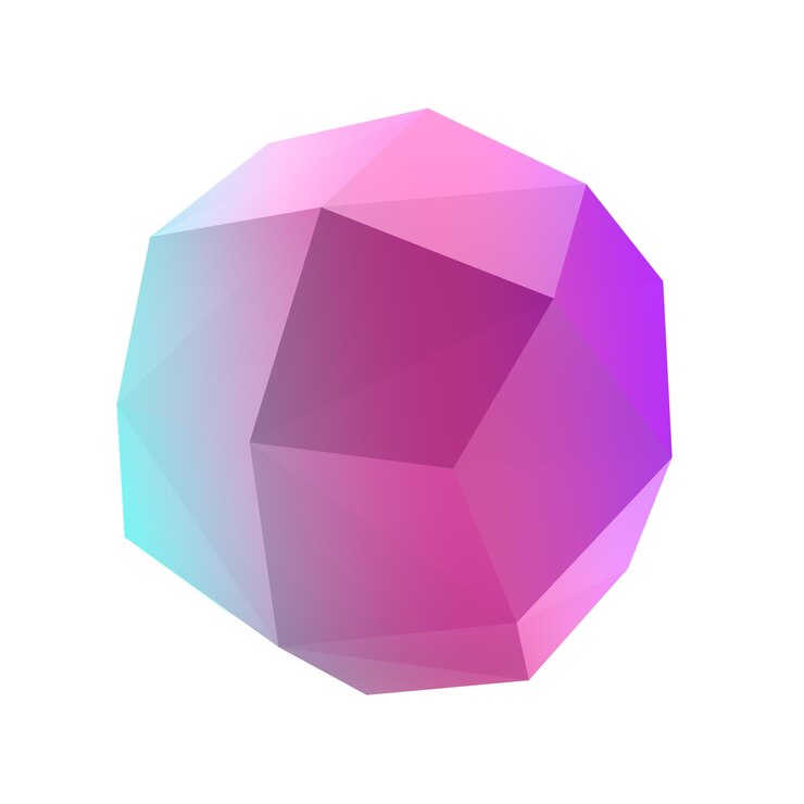 PSD 3d polygon shape metal geometric realistic glossy turquoise and lilac gradient luxury template
