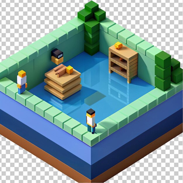 PSD 3d pool van voxel art png