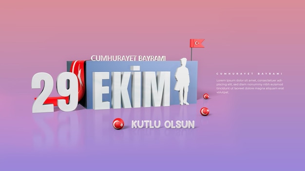 3d Post 29 Ekim Ad Na Dzień Republiki Tureckiej 29 Października Szablon Cumhuriyet Bayram 3d