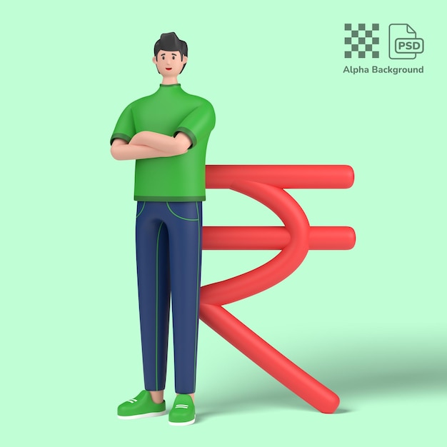 PSD 3d postać męska stojąca ze znakiem rupii indyjskiej