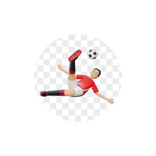 3D Postać Mężczyzna piłkarz kopie piłkę w powietrze