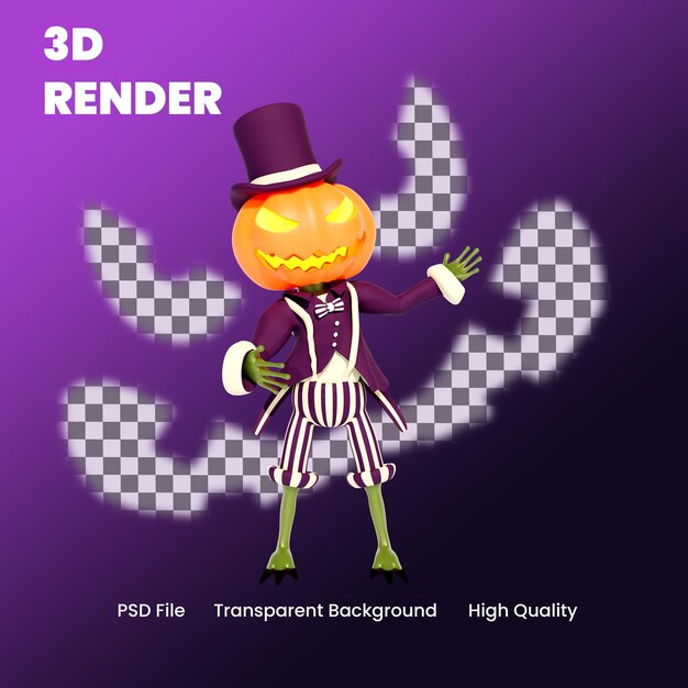 PSD 3d postać prezentacja halloween dynia ilustracja pozy