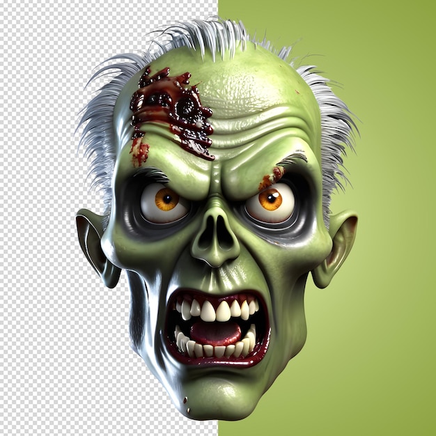 3d Postać Scary Zombie Twarz 3d Rendering Styl W Przezroczystym Tle