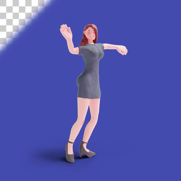 3d pretty woman in dress dancing