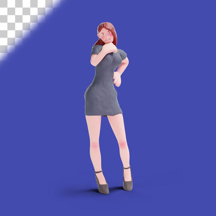 PSD 3d красивая женщина в платье флирта