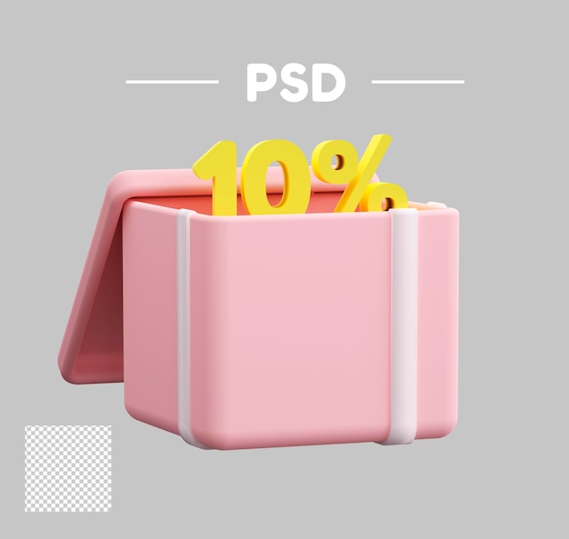 PSD 3d prezent otwarty dziesięcioprocentowy rabat ikona sprzedaży