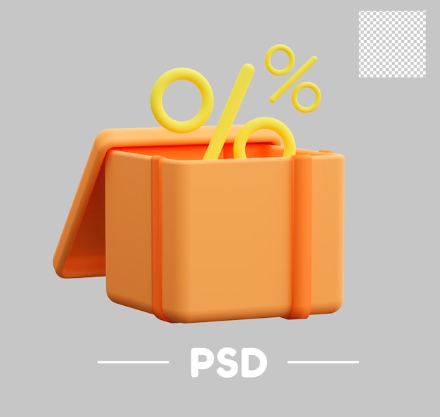 3d prezent otwarty z ikoną znaków procentowych na sprzedaż