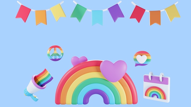 PSD 3d pride background with rainbow and bunting