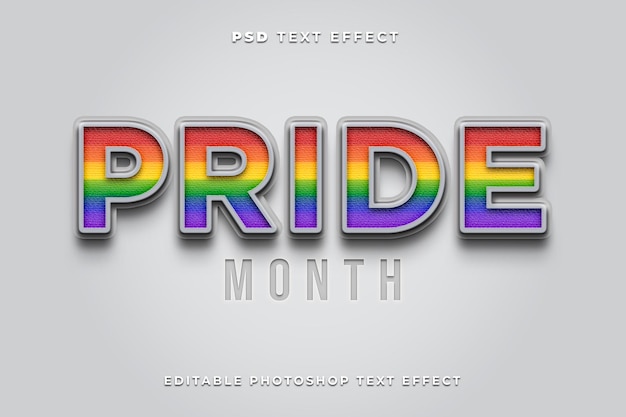 PSD 3d pride text effect template with rainbow color