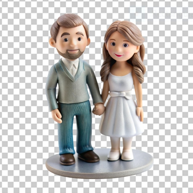 PSD 3d printed couple figurines on transparent background