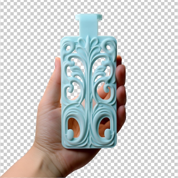 A 3D printed holder for portable hand sanitizer bottle on white background