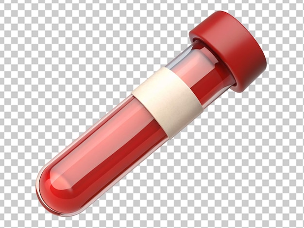 3D probówka z krwią wewnątrz przezroczystego tła