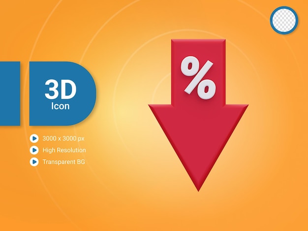 PSD 3d procent spadek ikona