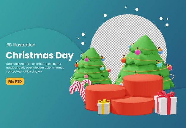 クリスマスの日のテーマの3d製品表彰台イラスト