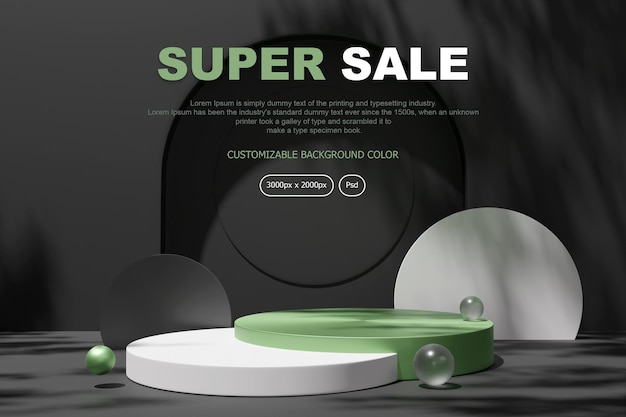 PSD 3d подиум для продуктов, подиум, пьедестал, черно-зеленый роскошный рендеринг для макета дисплея продукта