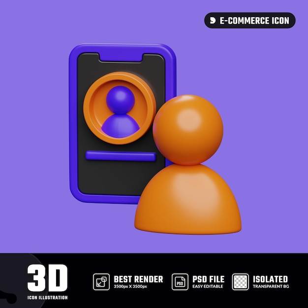 Illustrazione del profilo 3d, avatar e dispositivi mobili con schermata della pagina del profilo