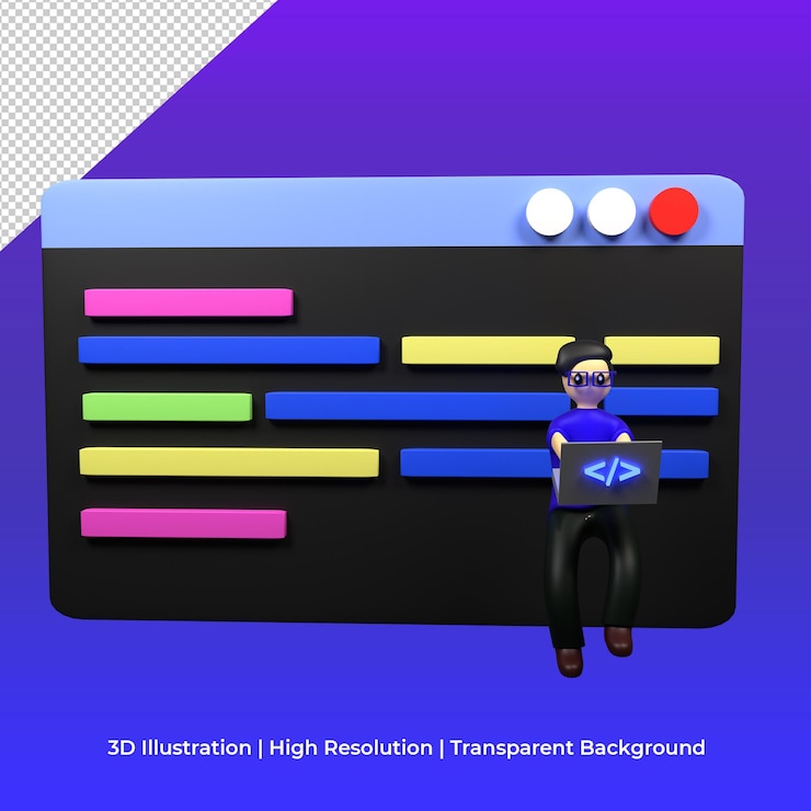 PSD 3d programmer coding a code illustration concept
