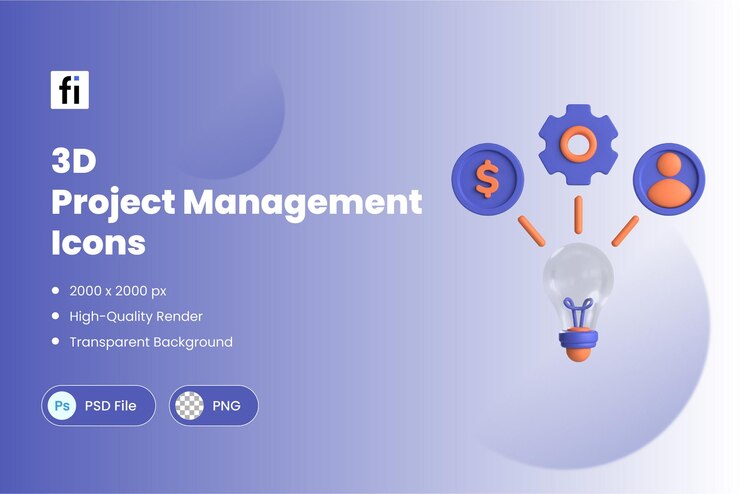 PSD 3d project management icons for business and finance resource allocation