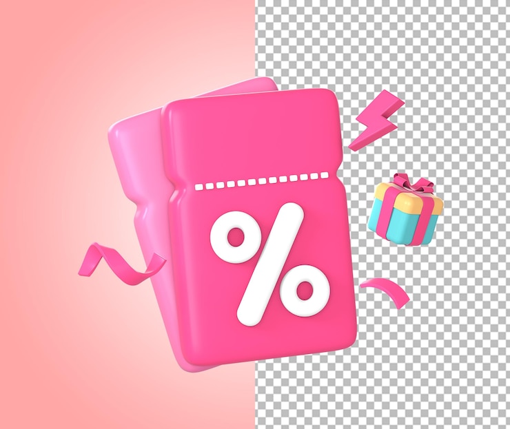 PSD 3d promo discount coupon or voucher code with gift and flash icon illustration