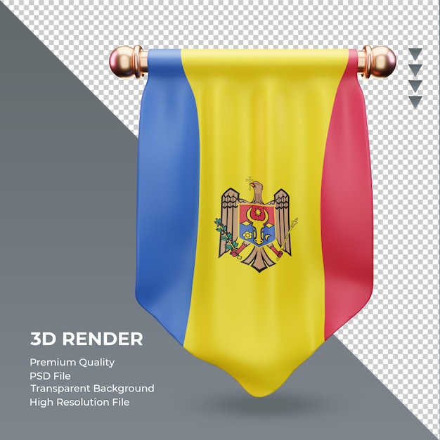 PSD 3d proporzec flaga mołdawii renderujący widok z przodu