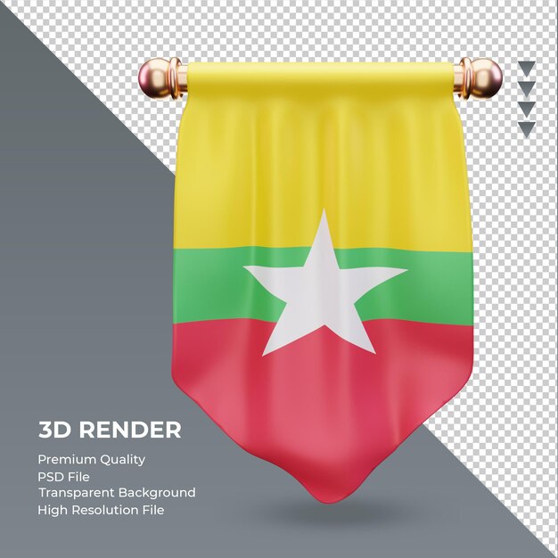 PSD 3d proporzec flaga myanmaru renderujący widok z przodu