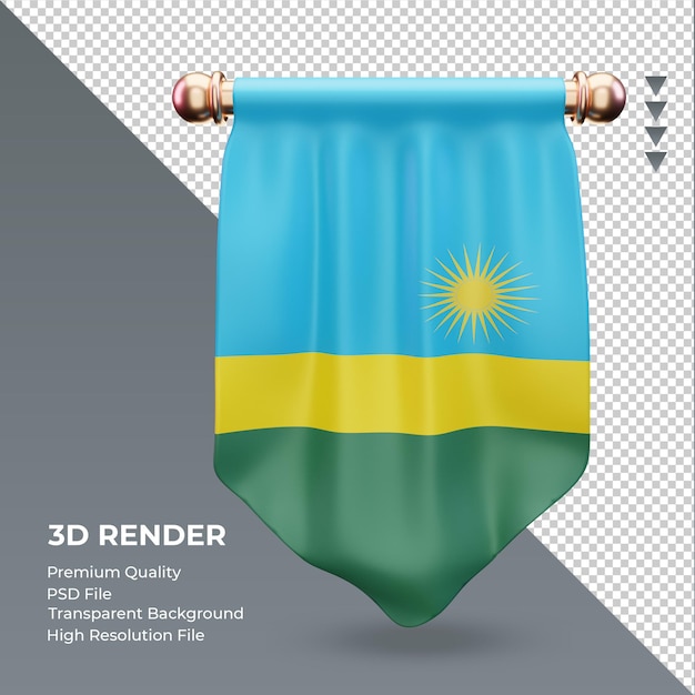 PSD 3d proporzec flaga rwandy renderujący widok z przodu