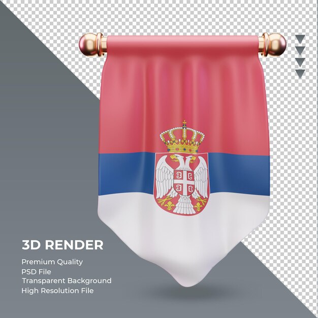 PSD 3d proporzec flaga serbii renderujący widok z przodu