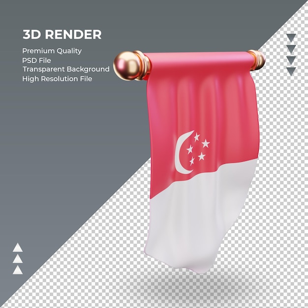 PSD 3d proporzec flaga singapuru renderowania lewy widok