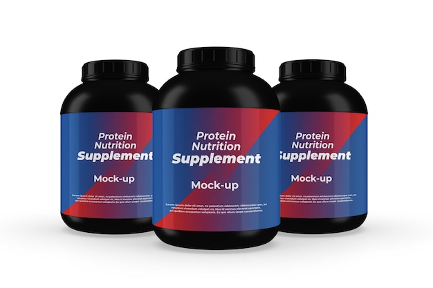 PSD mockup di bottiglia di supplemento nutrizionale di proteine 3d