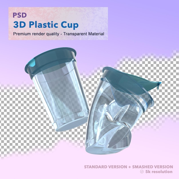PSD 3d przejrzysty plastikowy filiżanka ustawiający odizolowywający