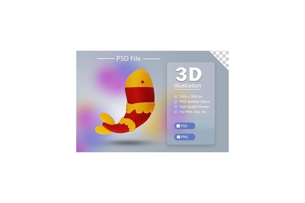 PSD 3d psd icon of koi fish on chinese happy new year illustration