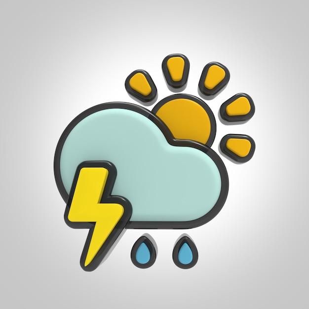 3d psd icon for weather conditions with rain thunder and sun