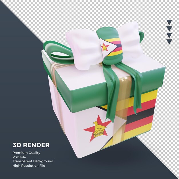 PSD 3d pudełko na prezent z flagą zimbabwe renderowanie z lewej strony