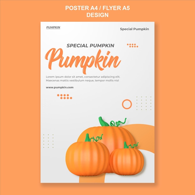 PSD elemento di design del modello di poster di zucca 3d