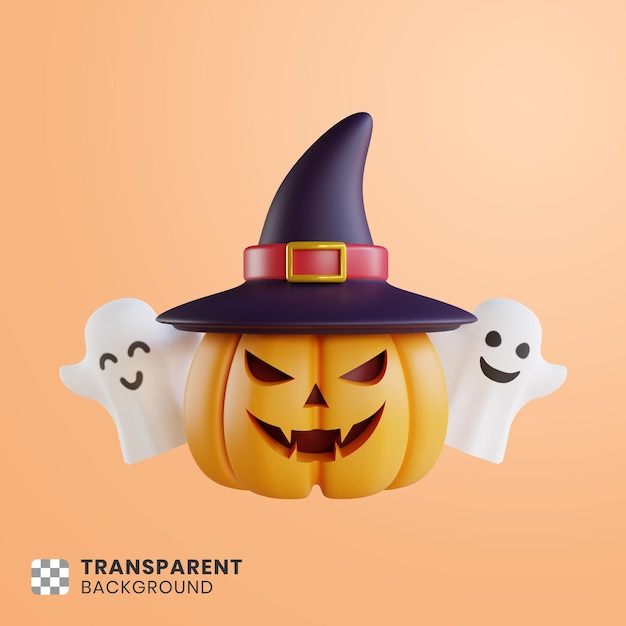 3D Pumpkin and white ghost illustration