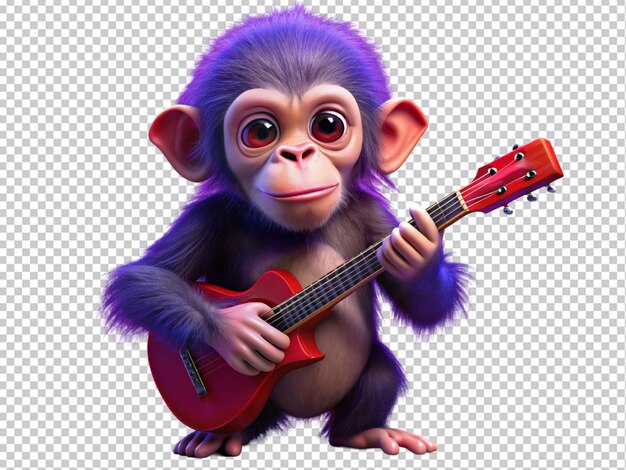 PSD 3d purple baby monkey with guitar