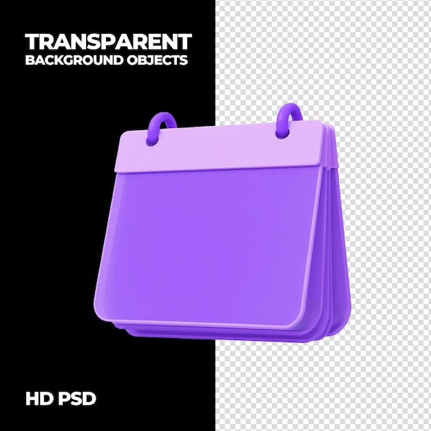 3D Purple Calendar Icon with Transparent Background