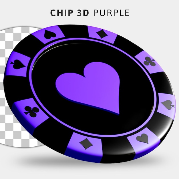 PSD chip del casinò viola 3d su sfondo trasparente