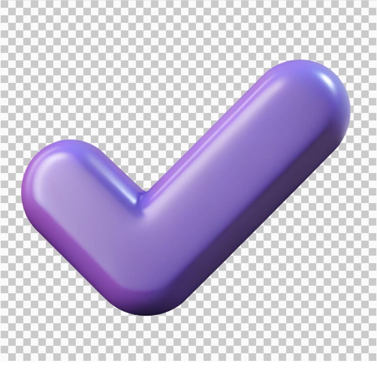 3D Purple Checkmark on transparent background