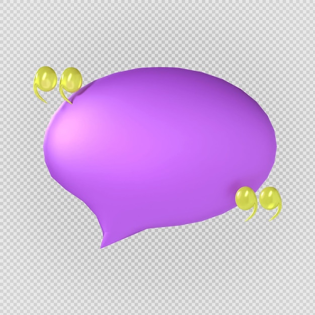 3D purple comment icon with yellow comma bubble icon transparent background rendering image