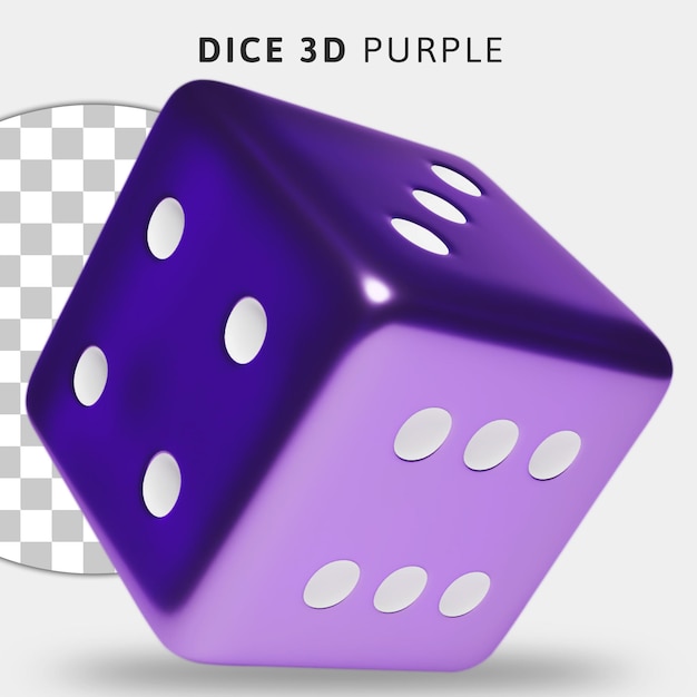 Dadi viola 3d su sfondo trasparente