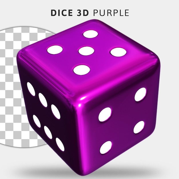 PSD 3d purple dice on transparent background